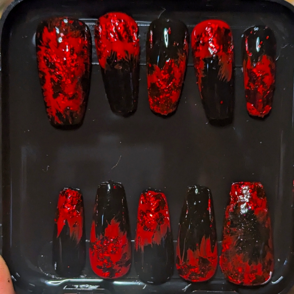Halloween MJ The Musical Red & Black Foil Custom Press On Nails